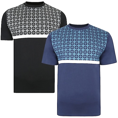 KAM Twin Pack Chequered T-Shirt Black/Navy